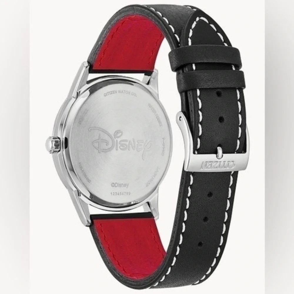 Citizen Mickey Mouse FE7060 Eco-Drive Black Leather Strap Stainless Steel Watch